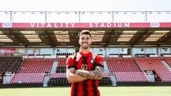 BOURNEMOUTH, ENGLAND - AUGUST 08: New signing Marcos Senesi of Bournemouth poses following his signing at Vitality Stadium on August 08, 2022 in Bournemouth, England. (Photo by AFC Bournemouth/AFC Bournemouth via Getty Images)