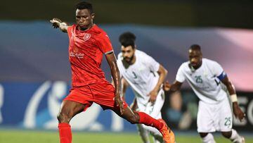 Duhail&#039;s forward Michael Olunga takes a penalty during the AFC Champions League group C match between Qatar&#039;s Al-Duhail and Saudi&#039;s Al-Ahli on April 30, 2021, at the King Abdullah sport city stadium in the Saudi city of Jeddah. (Photo by - 