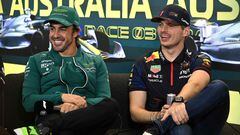 Fernando Alonso (Aston Martin) y Max Verstappen (Red Bull). Melbourne, Australia. F1 2023.
