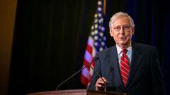 LOUISVILLE, KY - NOVEMBER 04: Senate Majority Leader Mitch McConnell (R-KY) gives election remarks at the Omni Louisville Hotel on November 4, 2020 in Louisville, Kentucky. McConnell has reportedly defeated his opponent, Democratic U.S. Senate candidate A