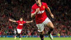 Javier Hernández festeja un gol en su época como jugador del Manchester United