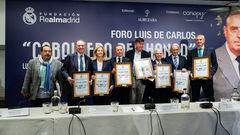 Los presentadores del libro: Ortego, de Carlos, Marta Silva, Butragueño, Pimentel, Enrique Sánchez, Pirri y Goenechea.