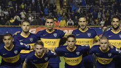 Argentina&#039;s Boca Juniors football team pose before the start for their Copa Libertadores 2019 sixteen round second leg football match between Argentina&#039;s Boca Juniors and Brazil&#039;s Atletico Paranaense at the &quot;Bombonera&quot; stadium in Buenos Aires, Argentina, on July 31, 2019. (Photo by JUAN MABROMATA / AFP)