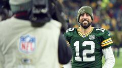 GREEN BAY, WI - NOVEMBER 11: Aaron Rodgers #12 of the Green Bay Packers smiles as he walks off the field after a game against the Miami Dolphins at Lambeau Field on November 11, 2018 in Green Bay, Wisconsin.   Stacy Revere/Getty Images/AFP == FOR NEWSPAP