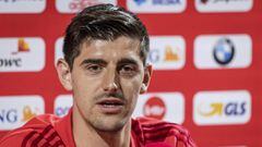 Belgium&#039;s Thibaut Courtois talks during a media conference at the Belgian Football Center in Tubize, Belgium, on Tuesday, June 5, 2018. Belgium is playing a friendly soccer match against Egypt on Wednesday June 6. (AP Photo/Geert Vanden Wijngaert)