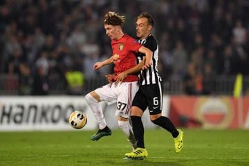 Manchester United's James Garner in action against Partizan