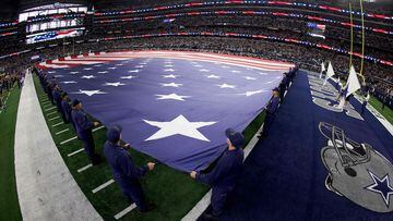 ARLINGTON, TEXAS - NOVEMBER 12: A general view of the American flag before the game between the New York Giants and Dallas Cowboys at AT&T Stadium on November 12, 2023 in Arlington, Texas.   Ron Jenkins/Getty Images/AFP (Photo by Ron Jenkins / GETTY IMAGES NORTH AMERICA / Getty Images via AFP)