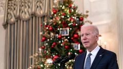 US President Joe Biden speaks about the November Jobs Report from the State Dining Room of the White House in Washington, DC, on December 3, 2021.