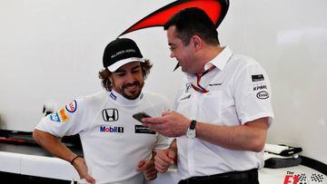 Fernando Alonso with Eric Boullier, racing director of McLaren.