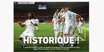 La apertura de L'Equipe en su web tras la victoria del Madrid.
