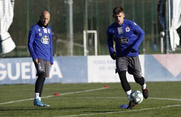 Mollejo y Montero en un entrenamiento con el Deportivo.