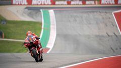 Apr 15, 2023; Austin, TX, USA;  Francesco Bagnaia (1) of Italy and Ducati Lenovo Team opens the throttle on the back straightway during MotoGP free practice at Circuit of the Americas. Mandatory Credit: Dustin Safranek-USA TODAY Sports