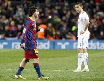 A long rivalry. Barcelona's Lionel Messi and Real Madrid's Cristiano Ronaldo at the Camp Nou in 2010.