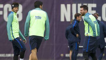 Messi, Suarez and neymar during training.