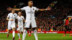 Soccer Football - Champions League Round of 16 First Leg - Manchester United v Paris St Germain - Old Trafford, Manchester, Britain - February 12, 2019  Paris St Germain&#039;s Kylian Mbappe celebrates scoring their second goal   Action Images via Reuters/Jason Cairnduff
