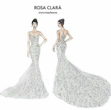Detalle de Rosa Clará del vestido de la novia.