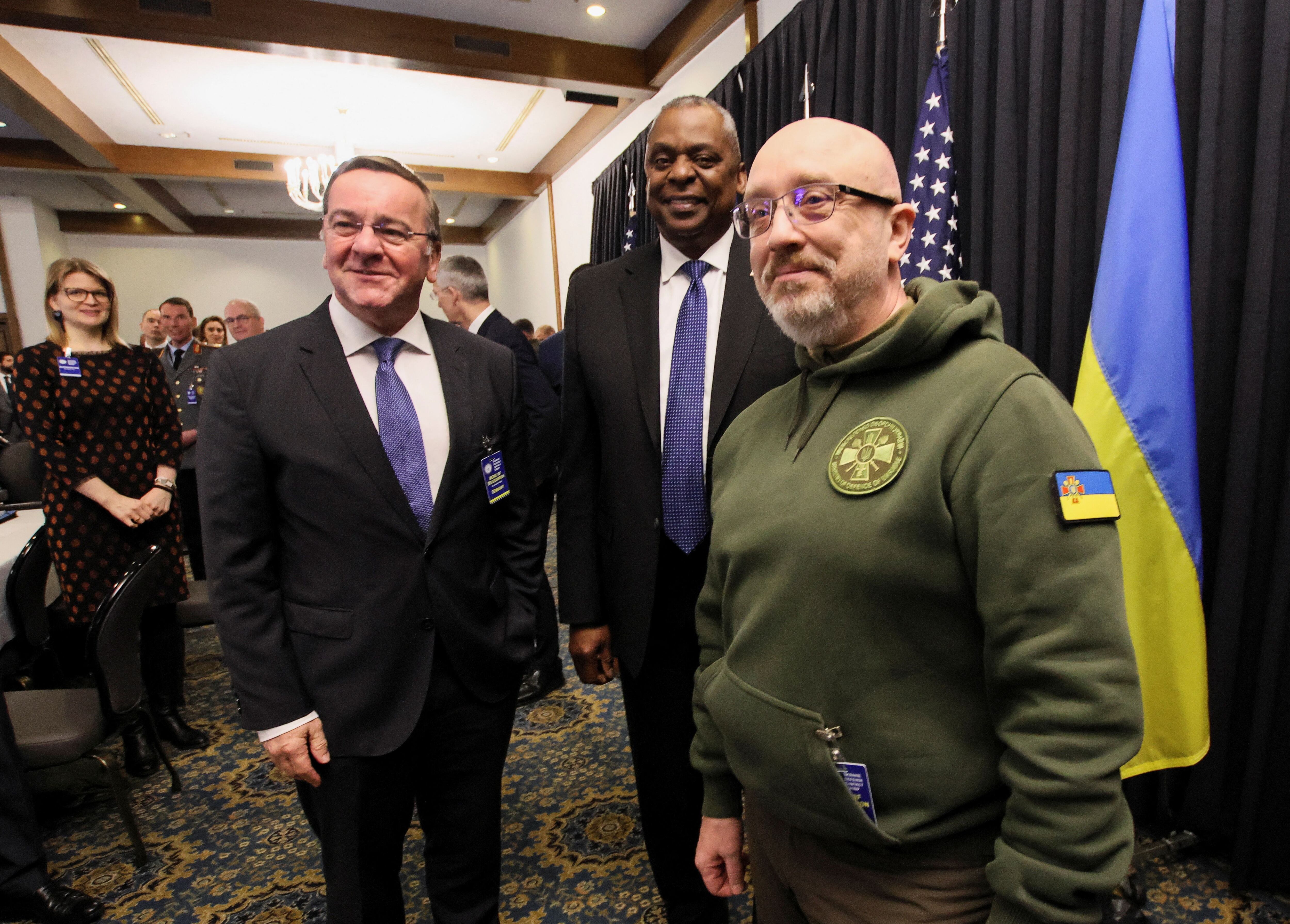 German Defence Minister Boris Pistorius meets with his U.S. counterpart, Secretary of Defense Lloyd Austin and Ukraine's Defense Minister Oleksiy Reznikov to discuss how to help Ukraine defend itself, at Ramstein Air Base, Germany, January 20, 2023. REUTERS/Wolfgang Rattay