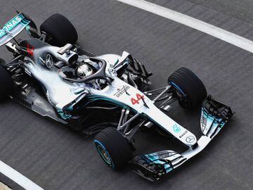NORTHAMPTON, ENGLAND - FEBRUARY 22:  Lewis Hamilton of Great Britain and Mercedes GP driving the Mercedes W09 on track during the launch of the Mercedes Formula One team&#039;s 2018 car, the W09, at Silverstone Circuit on February 22, 2018 in Northampton,