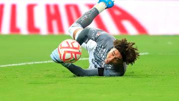 América keeper Guillermo Ochoa dives for the ball during the 2nd round match between Monterrey and America as part of the Torneo Apertura 2022 Liga MX at BBVA Stadium on July 9, 2022 in Monterrey, Mexico.