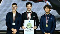 Quartararo, Bagnaia y Bastianini, en la gala MotoGP FIM Awards.