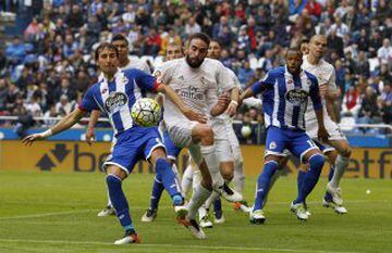 Pedro Mosquera and Dani Carvajal vie for the ball at Riazor.