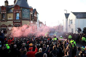 Manchester City's bus approaches Anfield.