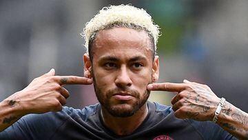 Paris Saint-Germain&#039;s Brazilian forward Neymar reacts at the end of the French Trophy of Champions football match between Paris Saint-Germain (PSG) and Rennes (SRFC) at the Shenzhen Universiade stadium on August 3, 2019. - Representatives of FC Barce