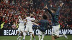 Los jugadores del Real Madrid celebran la victoria ante el Liverpool.
