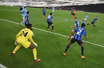 Rodri, en el momento de marcar el gol de la Champions.