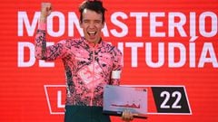MONASTERIO DE TENTUDÍA, SPAIN - SEPTEMBER 07: Rigoberto Uran Uran of Colombia and Team EF Education - Easypost celebrates at podium as stage winner during the 77th Tour of Spain 2022, Stage 17 a 162,4km stage from Aracena to Monasterio de Tentudía 1095m / #LaVuelta22 / #WorldTour / on September 07, 2022 in Monasterio de Tentudía, Spain. (Photo by Tim de Waele/Getty Images)