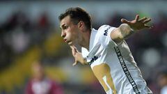  Juan Dinenno celebrates his goal 1-2 of Pumas during the game Deportivo Saprissa (CRC) vs Pumas UNAM (MEX), corresponding to Round of 16 first leg match of the 2022 Scotiabank Concacaf Champions League, at Ricardo Saprissa Stadium, on February 16, 2022.