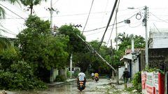 A view shows a fallen utility pole after the Tropical storm Julia that turned into a hurricane passed, in San Andres Island, Colombia October 9, 2022. REUTERS/Juand Suco NO RESALES. NO ARCHIVES