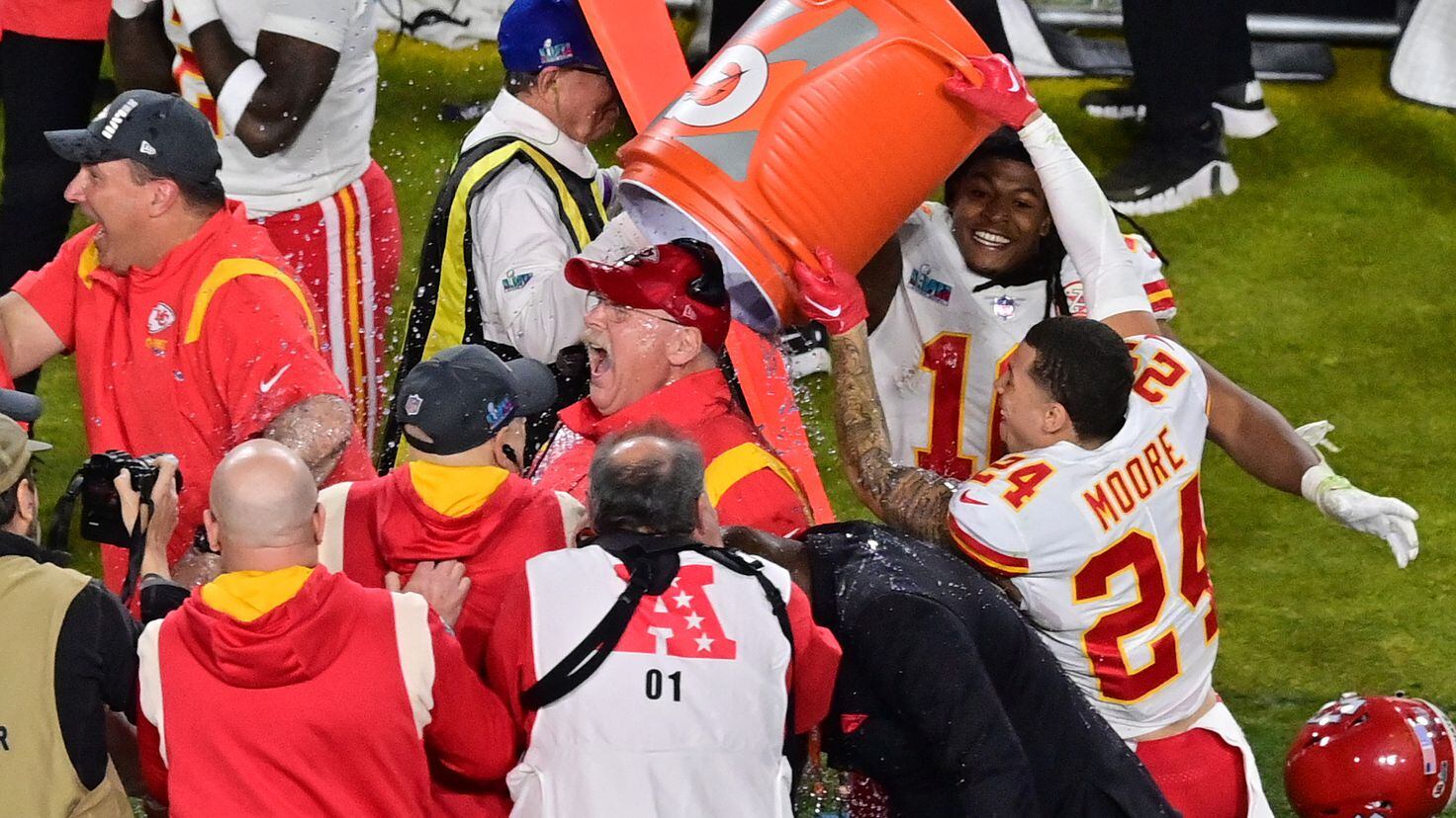 Super Bowl 2023 what color was the Gatorade shower for Andy Reid? AS USA