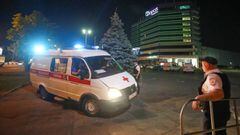 Ambulance arrives at the Topos Congress hotel in the soccer World Cup host city of Rostov-on-Don, Russia June 26, 2018. Reuters witnesses at the scene said they were told by police that they had been evacuated due to a bomb threat. REUTERS/Hannah McKay