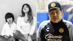 Im&aacute;genes de Gianinna Maradona con su hijo Benjam&iacute;n y de Maradona con el ch&aacute;ndal de los Dorados de Sinaloa.