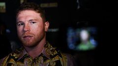 NEW YORK, NEW YORK - JUNE 27: Canelo Alvarez is interviewed on the red carpet before the press conference with boxer Gennadiy Golovkin on June 27, 2022 in New York City.   Dustin Satloff/Getty Images/AFP
== FOR NEWSPAPERS, INTERNET, TELCOS & TELEVISION USE ONLY ==