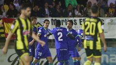 Los jugadores del Getafe celebran uno de sus goles ante el San Rique de Lepe, en Copa.