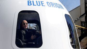 FILE PHOTO: Amazon and Blue Origin founder Jeff Bezos addresses the media about the New Shepard rocket booster and Crew Capsule mockup at the 33rd Space Symposium in Colorado Springs, Colorado, United States April 5, 2017.  REUTERS/Isaiah J. Downing/File 