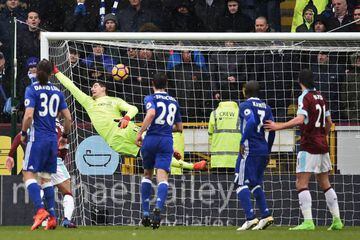 Chelsea keeper Thibaut Courtois (second left) cannot prevent Robbie Brady's free-kick making the score 1-1.