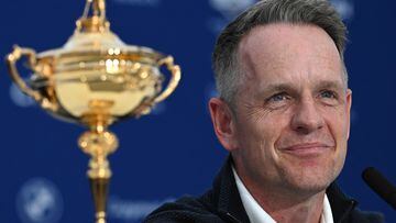 Europe's English captain, Luke Donald attends a press conference ahead of the 44th Ryder Cup at the Marco Simone Golf and Country Club in Rome on September 25, 2023. (Photo by Paul ELLIS / AFP)