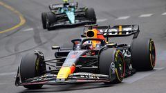 Max Verstappen (Red Bull RB19) y Fernando Alonso (Aston Martin AMR23). Montecarlo, Mónaco. F1 2023.