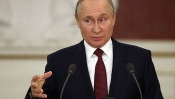 MOSCOW, RUSSIA - DECEMBER 22 (RUSSIA OUT) Russian President Vladimir Putin gestures during his briefing after the State Council meeting at the Grand Kremlin Palace, December,22,2022 in Moscow, Russia. Putin called ministers and governors for the annual meeting of the State Councul on Youth Policy. (Photo by Contributor/Getty Images)