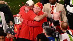 After triumphing in Super Bowl LVIII in overtime the Gatorade shower for coach Andy Reid was purple. The celebrations will go on long into the night.