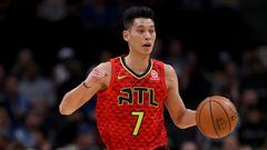 DENVER, CO - NOVEMBER 15: Jeremy Lin #7 of the Atlanta Hawks plays the Denver Nuggets at the Pepsi Center on November 15, 2018 in Denver, Colorado. NOTE TO USER: User expressly acknowledges and agrees that, by downloading and or using this photograph, Use