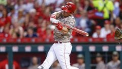 CINCINNATI, OH - MAY 06: Scooter Gennett #4 of the Cincinnati Reds hits his third home run of the game in the eighth inning against the St. Louis Cardinals at Great American Ball Park on June 6, 2017 in Cincinnati, Ohio.   Michael Hickey/Getty Images/AFP