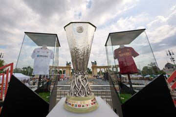 The Europa League trophy at the Fan Festival, Heroes' Square, Budapest, Hungary.