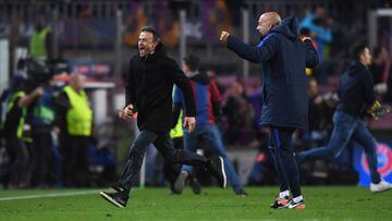 Luis Enrique manager of Barcelona celebrates as Sergi Roberto of Barcelona scores