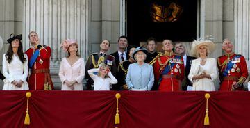 Britain's Queen Elizabeth and her husband Prince Philip and members of the royal family