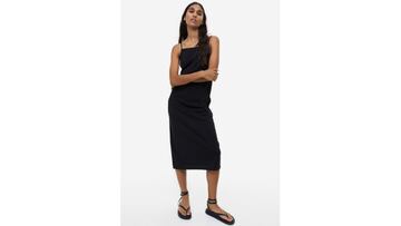 Vestido lencero de punto de color negro para mujer de H&M