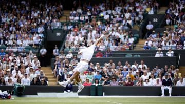 Liam Broady in action during his Gentlemen's Singles third round match against Alex de Minaur during day six of the 2022 Wimbledon Championships at the All England Lawn Tennis and Croquet Club, Wimbledon. Picture date: Saturday July 2, 2022. (Photo by Steven Paston/PA Images via Getty Images)